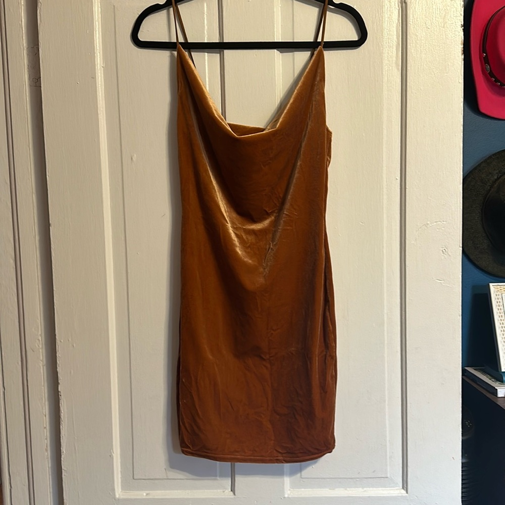 Copper velvet mini dress